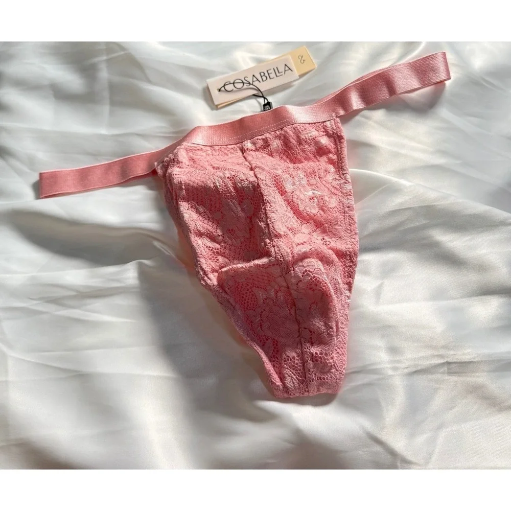 Cosabella Men's Pink Lace Thong Sexy‎ Sheer Italian Designer Underwear Size L